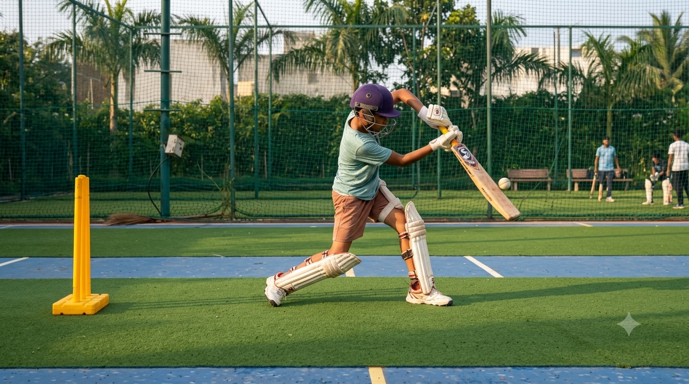 Young cricketer training at Excellence Sports Academy